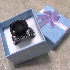 Elegant Sterling Silver Ring with Dark Semi Precious Stone
